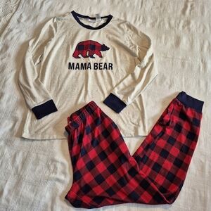 Dearfoams women's size small 4/6 Mama Bear pajama set, buffalo plaid VGUC